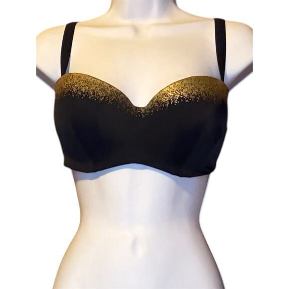 Marlies Dekkers Designer Underwire Black and Gold Swimsuit Top Only Size 36D - Picture 1 of 4